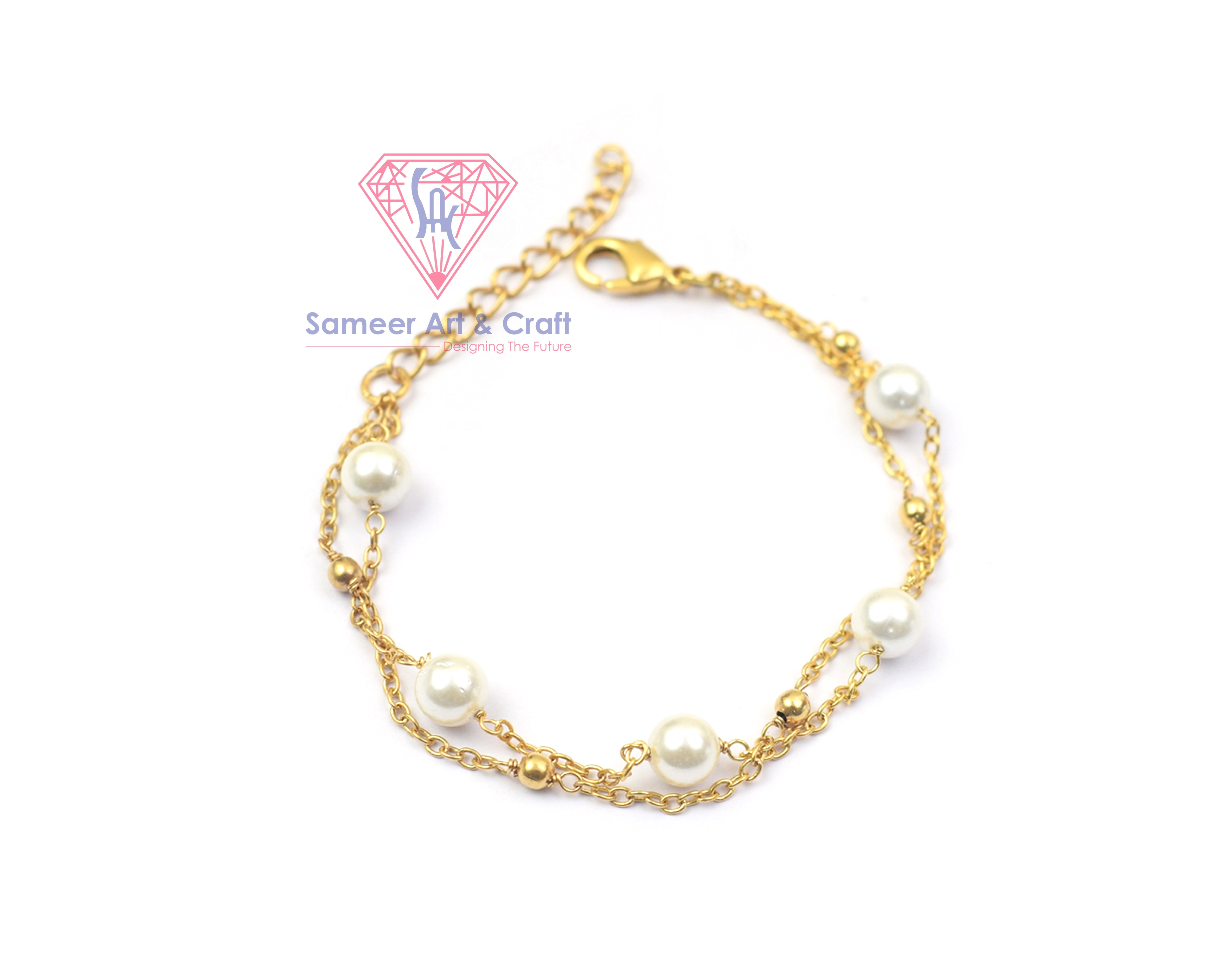 18K Gold Filled Pearl Handmade Adjustable Beaded Rosary Chain Bracelet