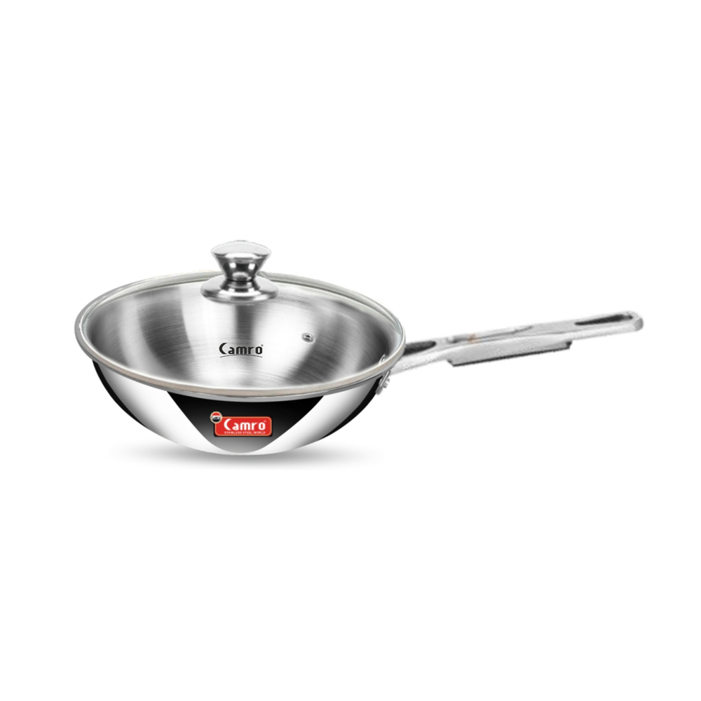 Triply Deep Fry Pan with Glass Lid and Casting Handle 18 cm