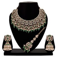 Floral Necklace| Floral Jewelry Set| Bridal Reverse Ad Necklace| Kundan Floral Necklace |pearl Choker |designer Necklace - Color: Green