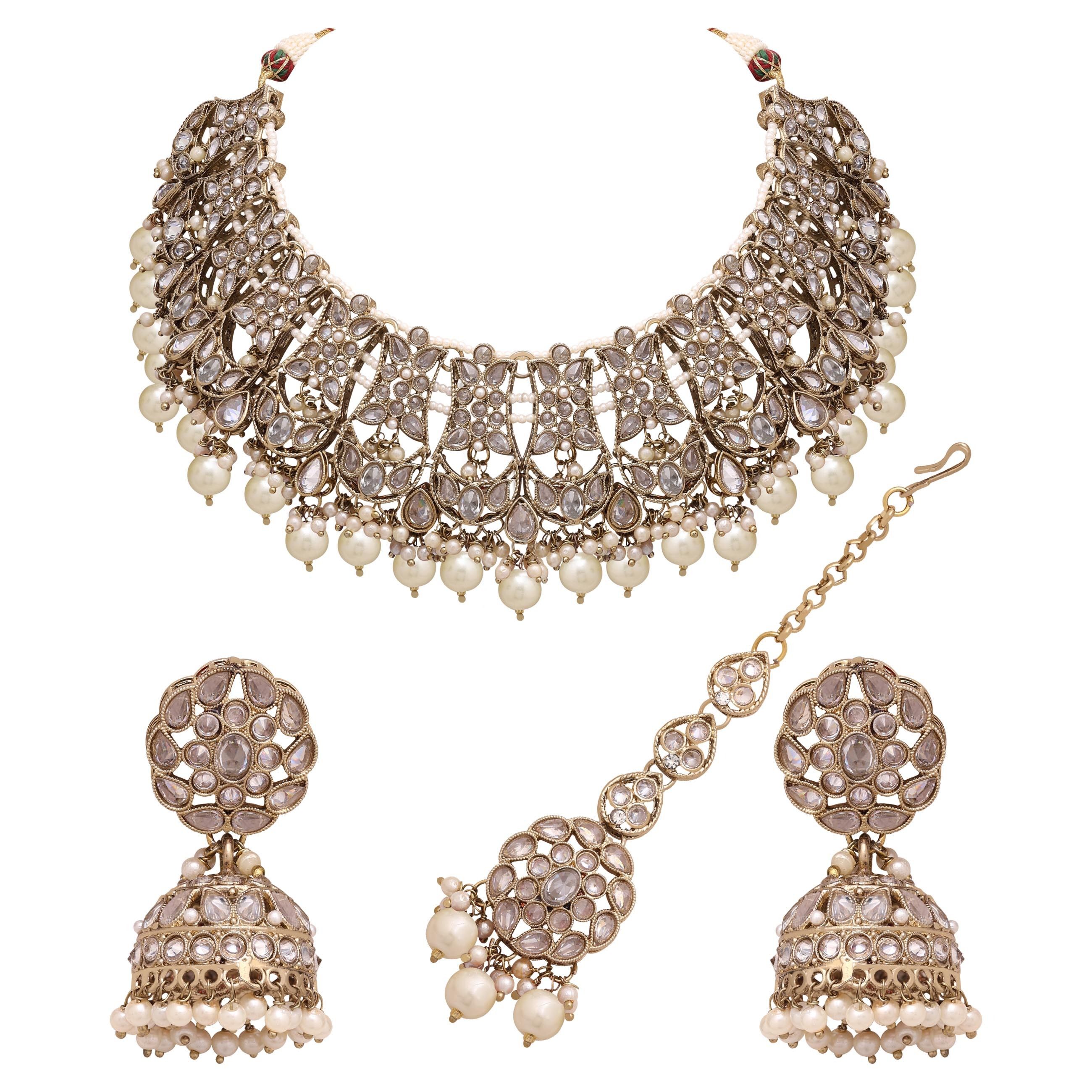 Floral Necklace| Floral Jewelry Set| Bridal reverse ad necklace | Kundan Floral Necklace | Pearl Choker |Designer Necklace