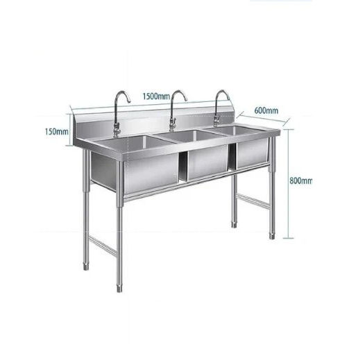 Stainless Steel Table With Sinks - Color: Silver