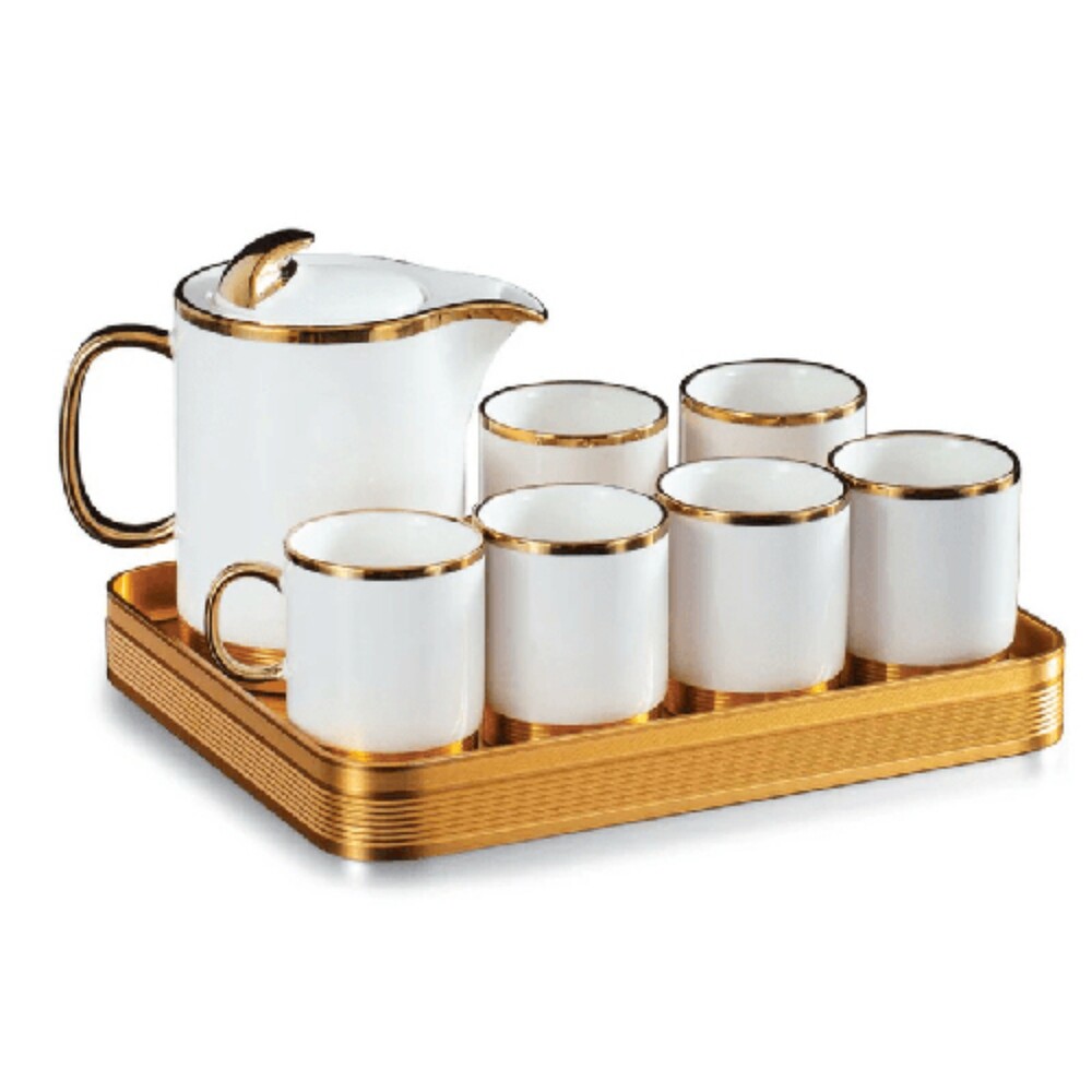 Ceramic Tea Set - Color: Golden & White