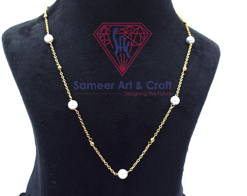 18K Gold Plated Pearl Handmade Beaded Chain Necklace