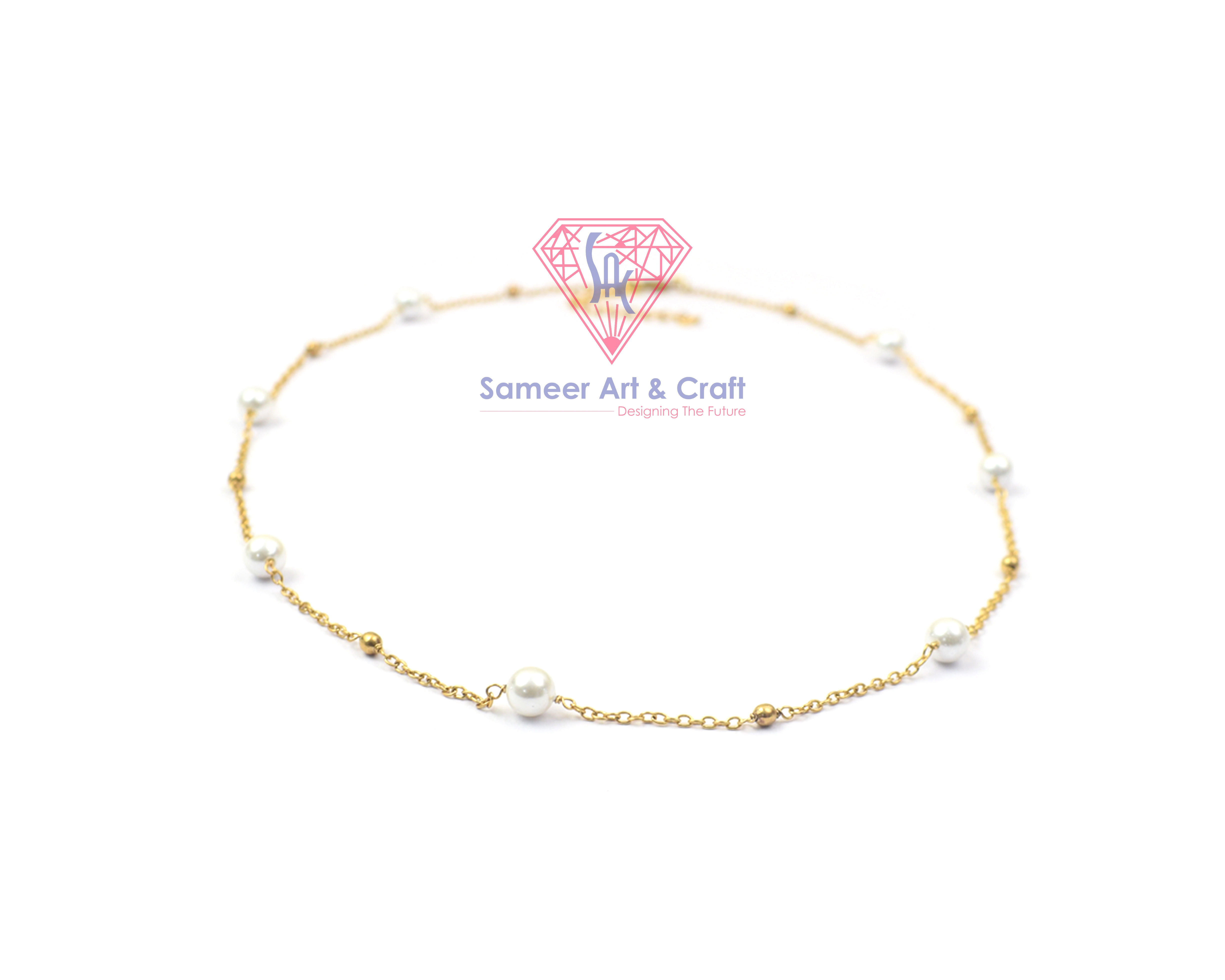 18K Gold Plated Pearl Handmade Beaded Chain Necklace