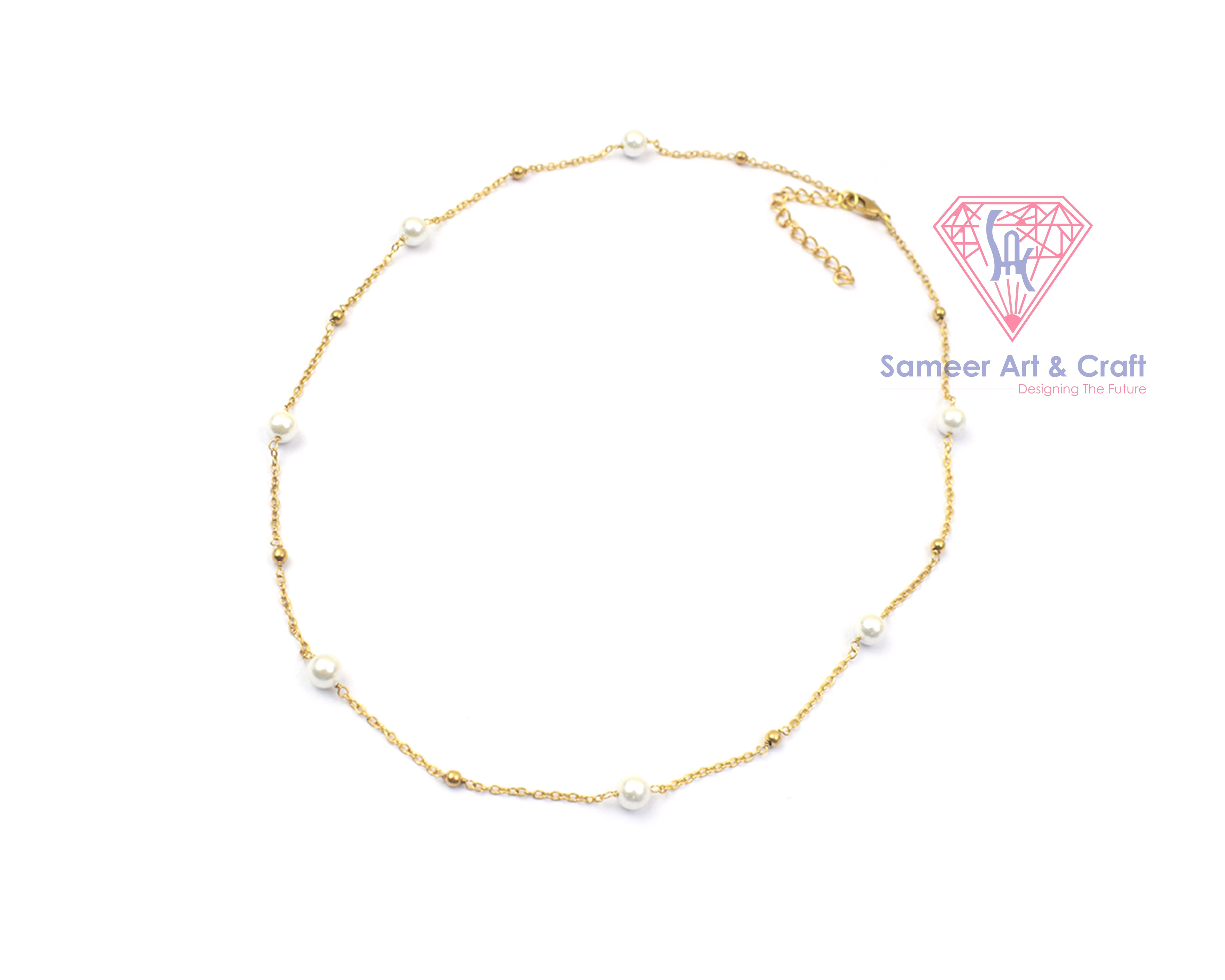 18K Gold Plated Pearl Handmade Beaded Chain Necklace