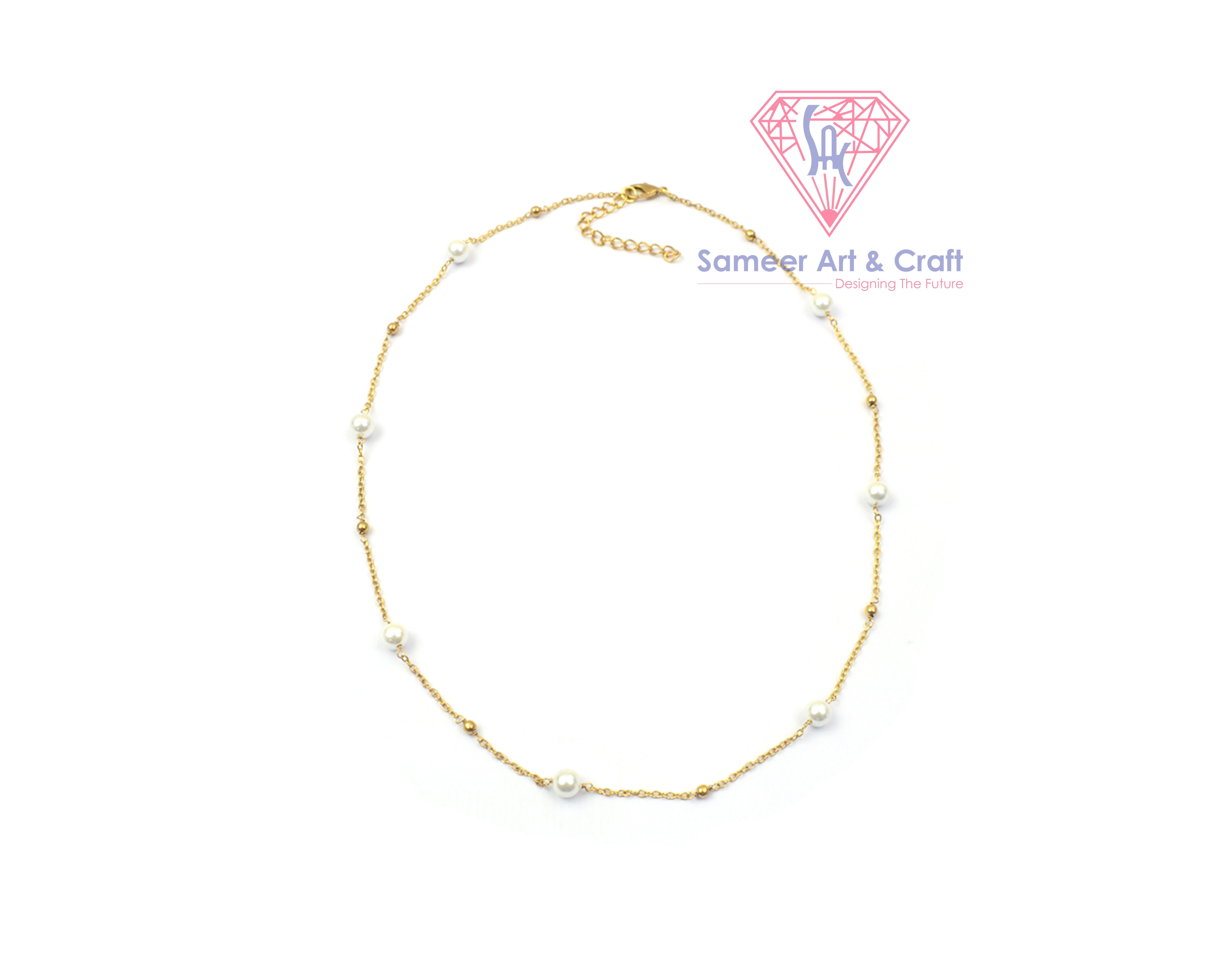 18K Gold Plated Pearl Handmade Beaded Chain Necklace