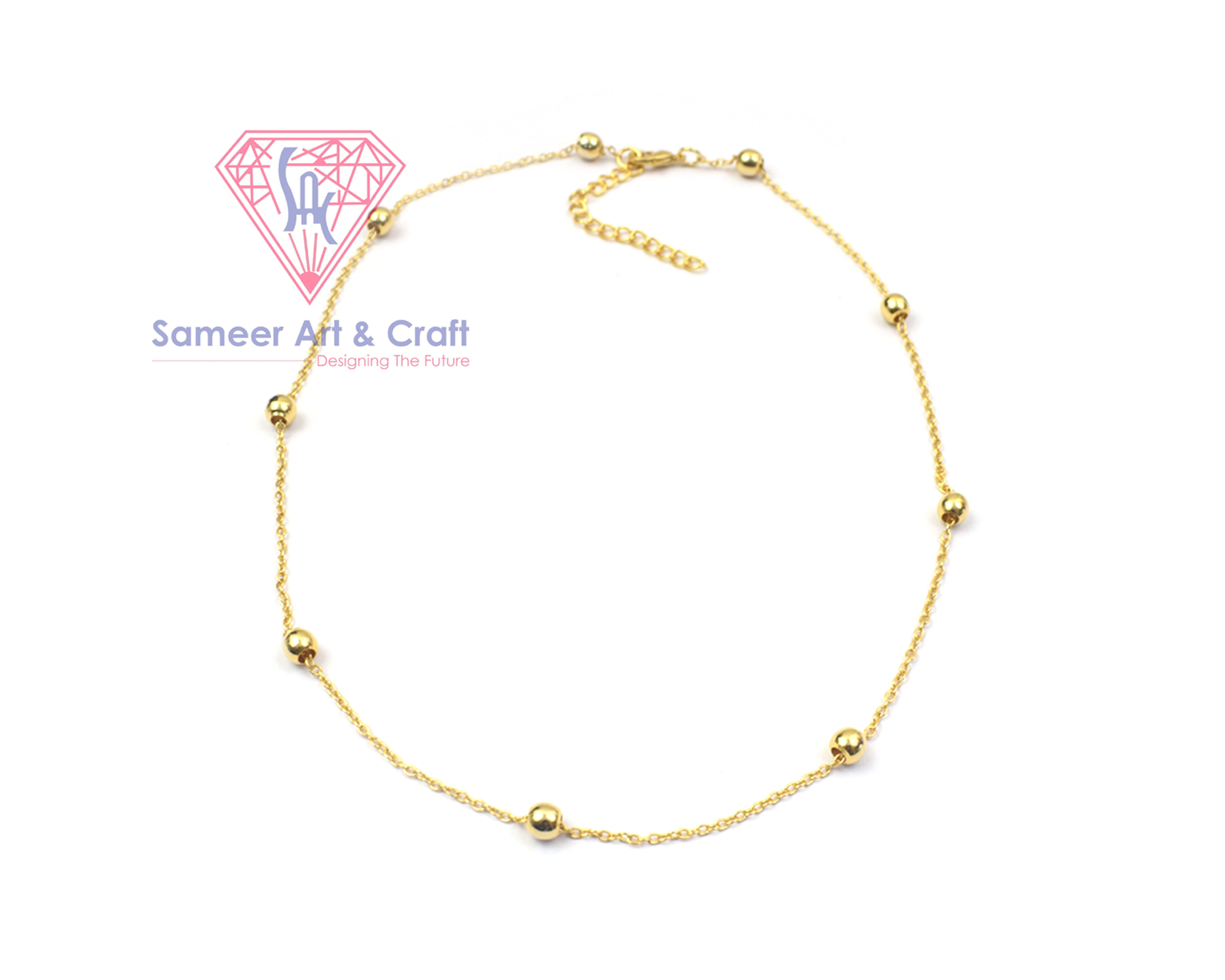 Brass Gold Plated Handmade Beaded Chain Necklace