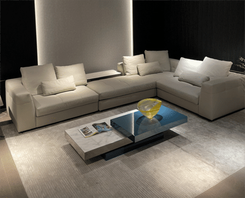 Modern Luxury L-Shaped Leather Linear and Sectional Sofa Soft Comfortable Couch