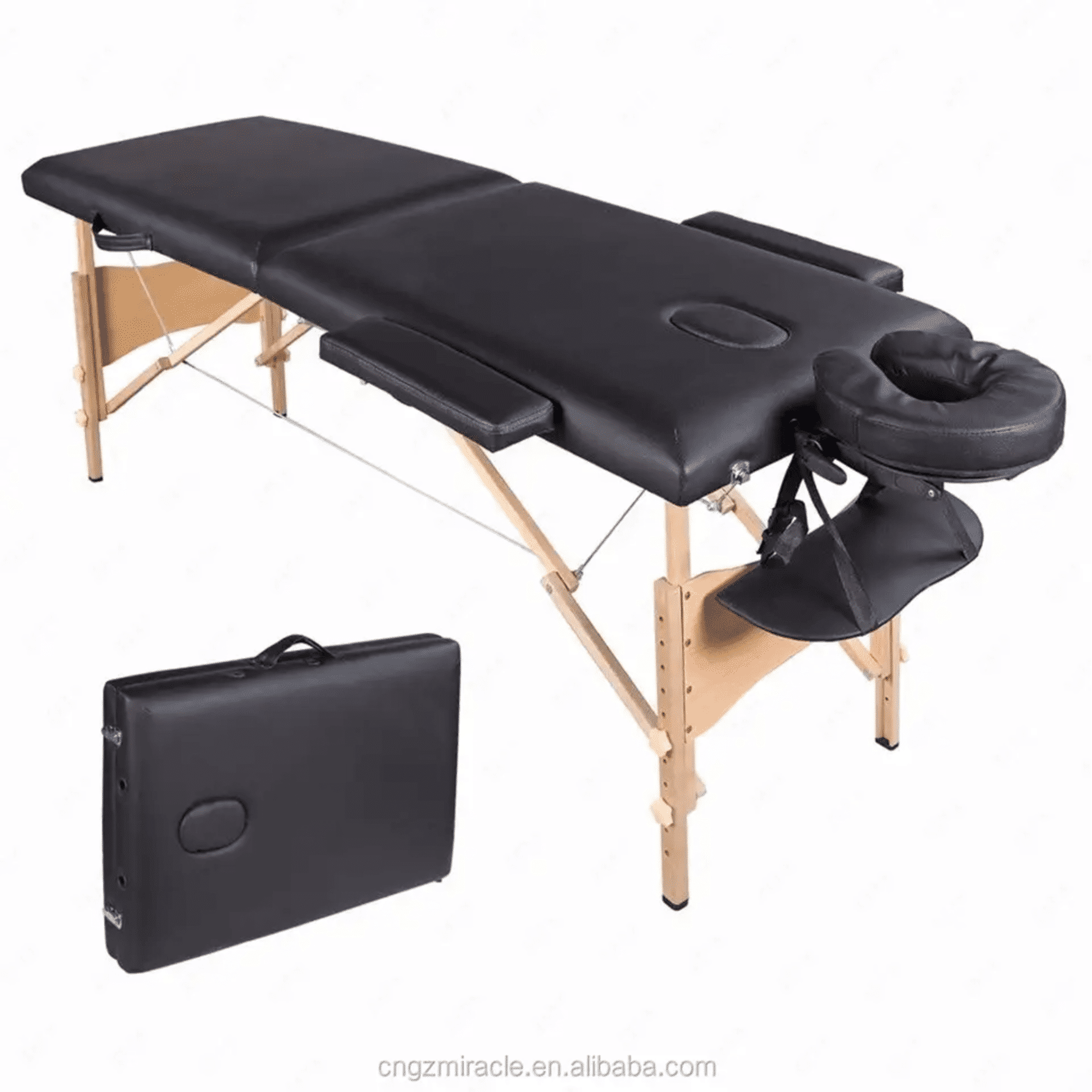 Massage Spa Table Portable Foldable Tattoo Bed Carry Bag 250Kg Load Capacity(2-Section Wooden)