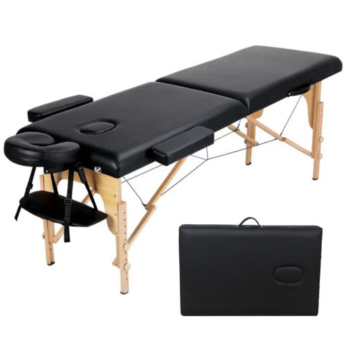 Portable Folding Lightweight Foam Padding Leather Cover Massage Bed with Carrying Bag (Black)