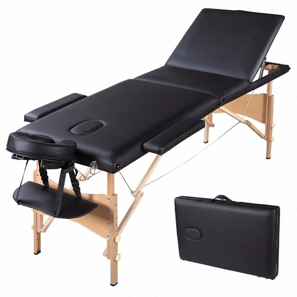 Professional Portable Massage Table Folding Spa Bed Height Adjustable Salon Bed 2 Fold Tattoo Bed