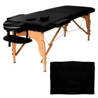 Portable Folding Lightweight Foam Padding Leather Cover Massage Bed with Carrying Bag (Black)