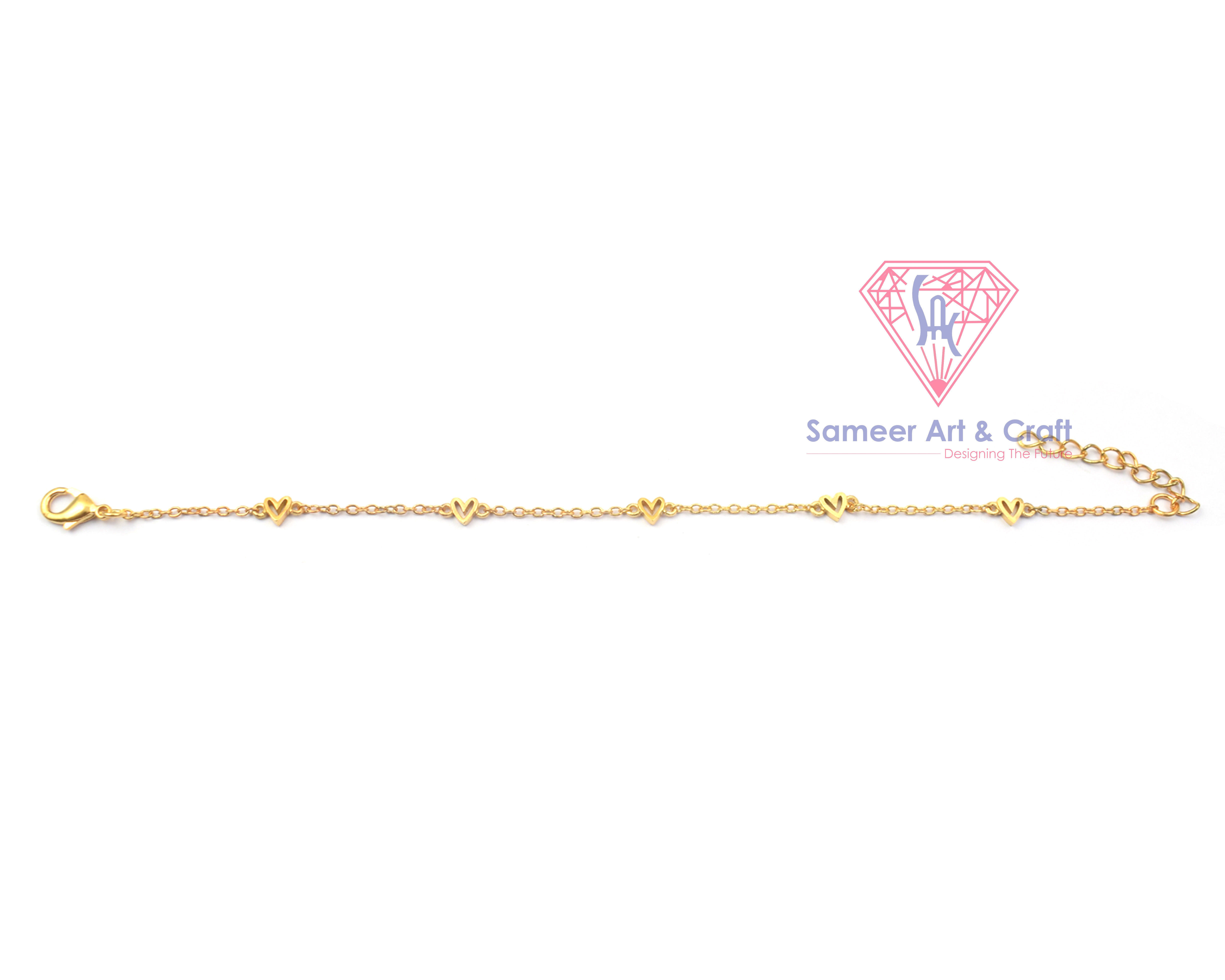 Heart Shape Gold Plated Handmade Adjustable Chain Bracelet