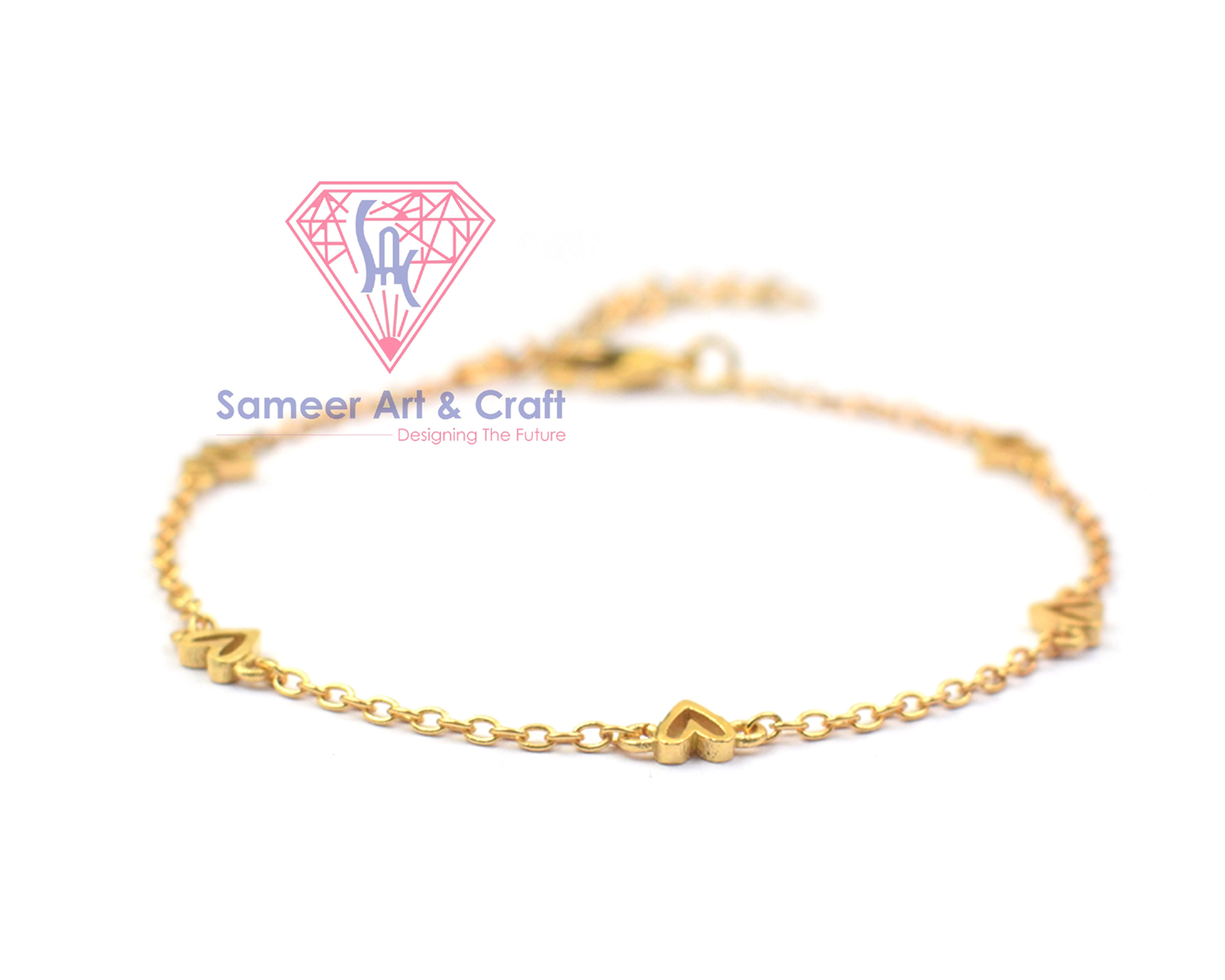 Heart Shape Gold Plated Handmade Adjustable Chain Bracelet