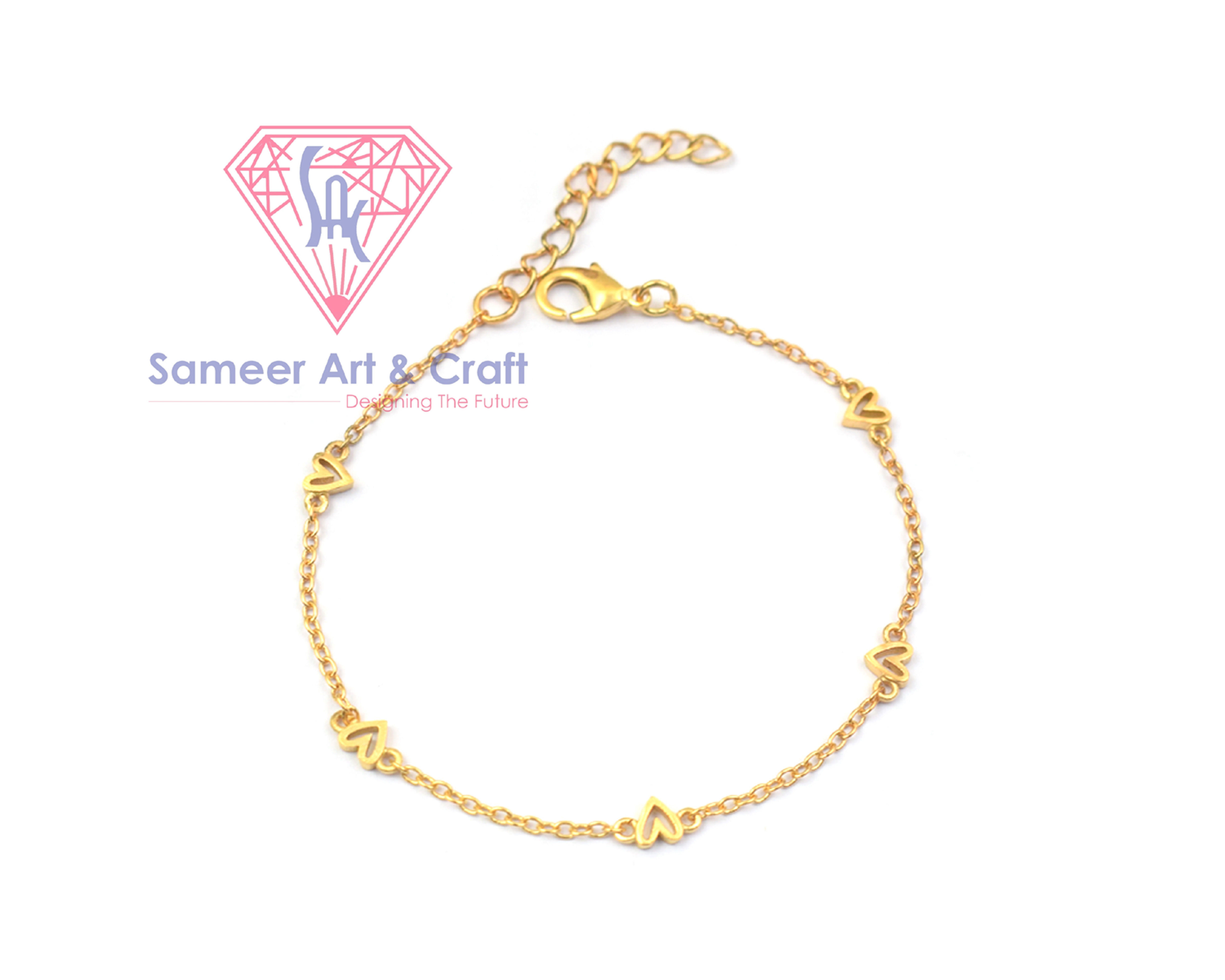 Heart Shape Gold Plated Handmade Adjustable Chain Bracelet