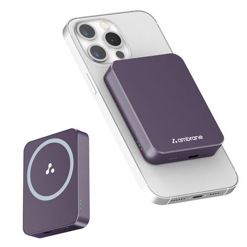 Ambrane Mini Power Bank For Iphone 15, 14, 13, 12 Series, Wireless Power Bank (Aerosync Pb5, Purple)