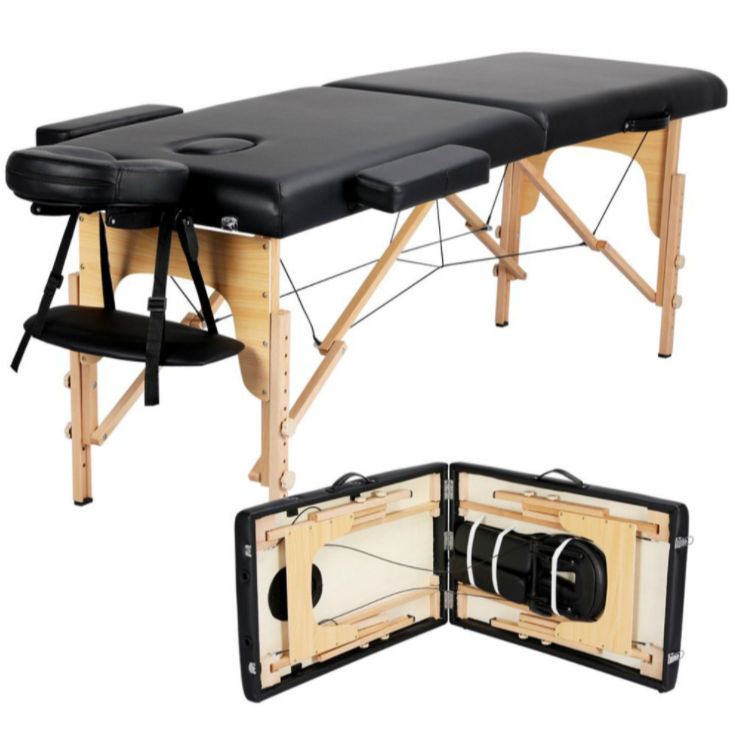 Folding Massage Table 84'' Professional Massage Bed 2 Fold Lash Bed with Head-& Armrest, Black