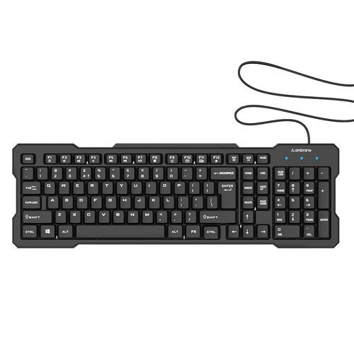 Ambrane Wired Keyboard, Plug and Play USB Connection Ergonomically Design (Keyflex