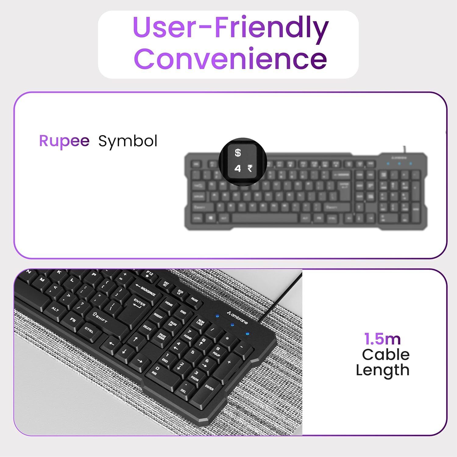 Ambrane Wired Keyboard, Plug and Play USB Connection Ergonomically Design (Keyflex)