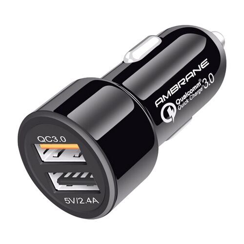 Ambrane 30W Fast Car Charger with Dual Output, Qualcomm Quick Charge 3.0 (ACC11QC, Black)