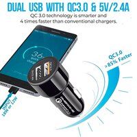 Ambrane 30W Fast Car Charger with Dual Output, Qualcomm Quick Charge 3.0 (ACC11QC, Black)