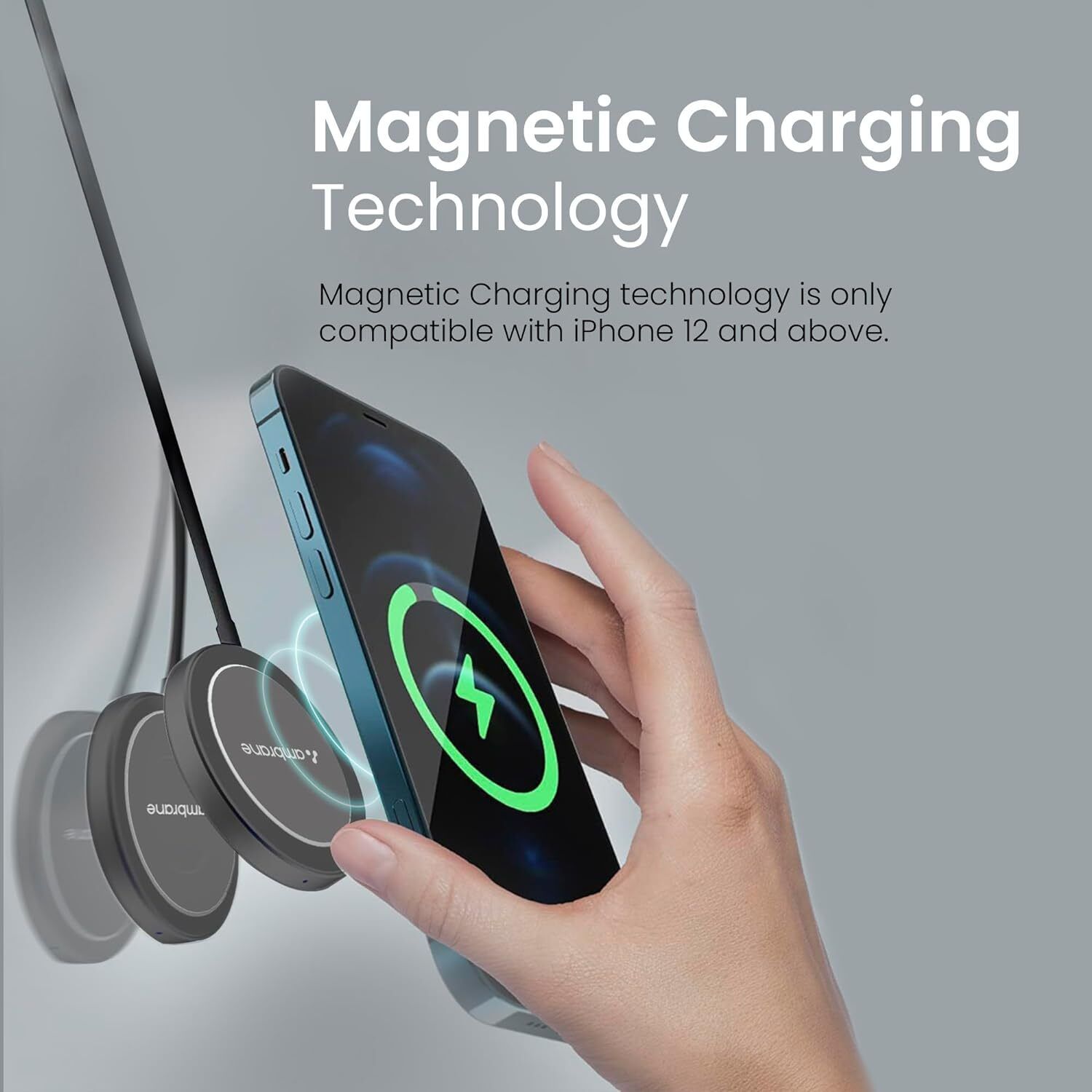 Ambrane MagSafe 15W Wireless Charging Pad for iPhone Series and All Qi Devices (AeroSync, Black)