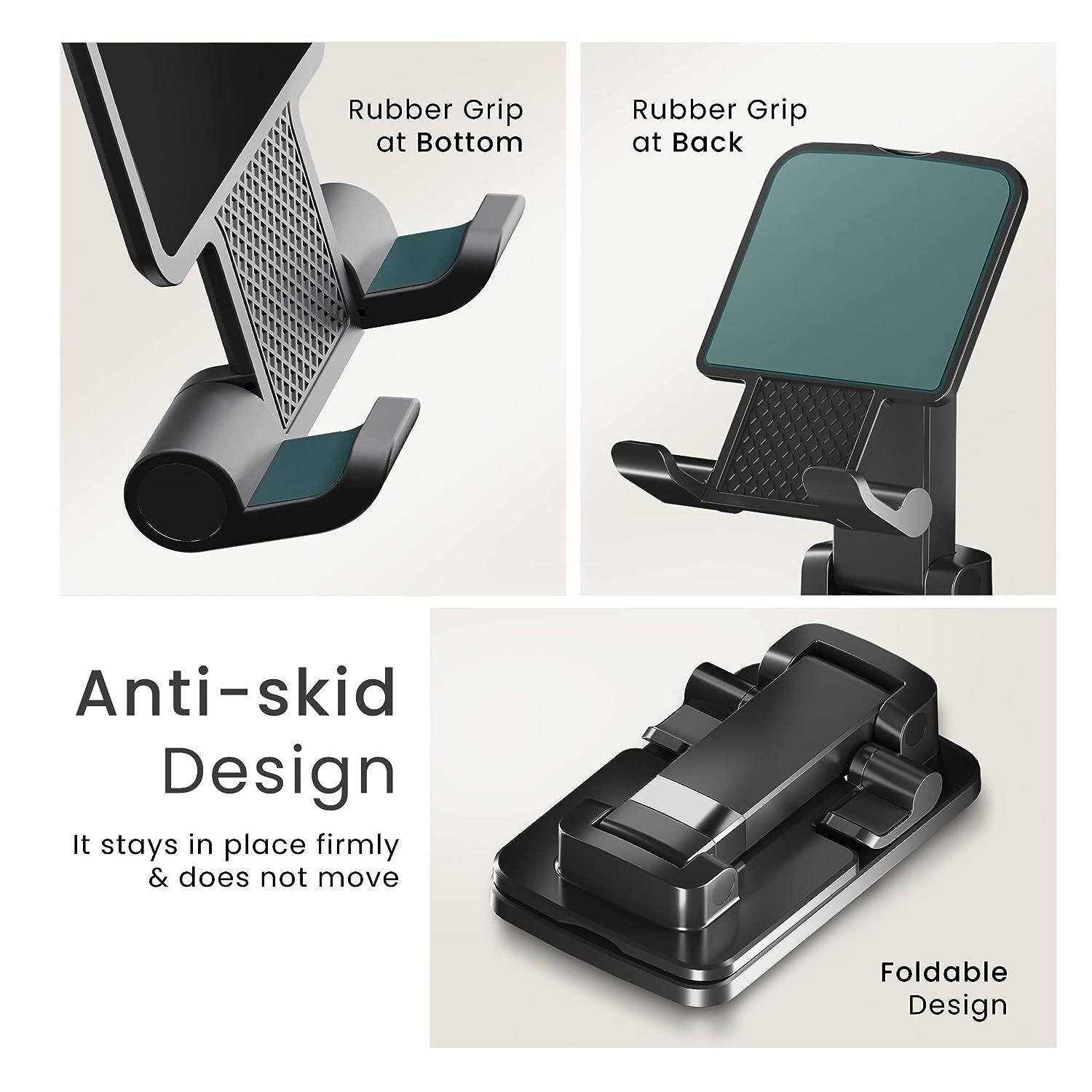 Ambrane Tablet & Mobile Holder, Anti-Skid Design (Twistand +, Black)