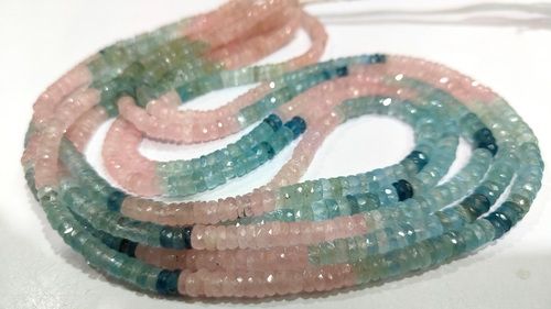 Natural Multi Aquamarine Morganite Rondelle Faceted 4to6mm Beads Strand 9.5''long