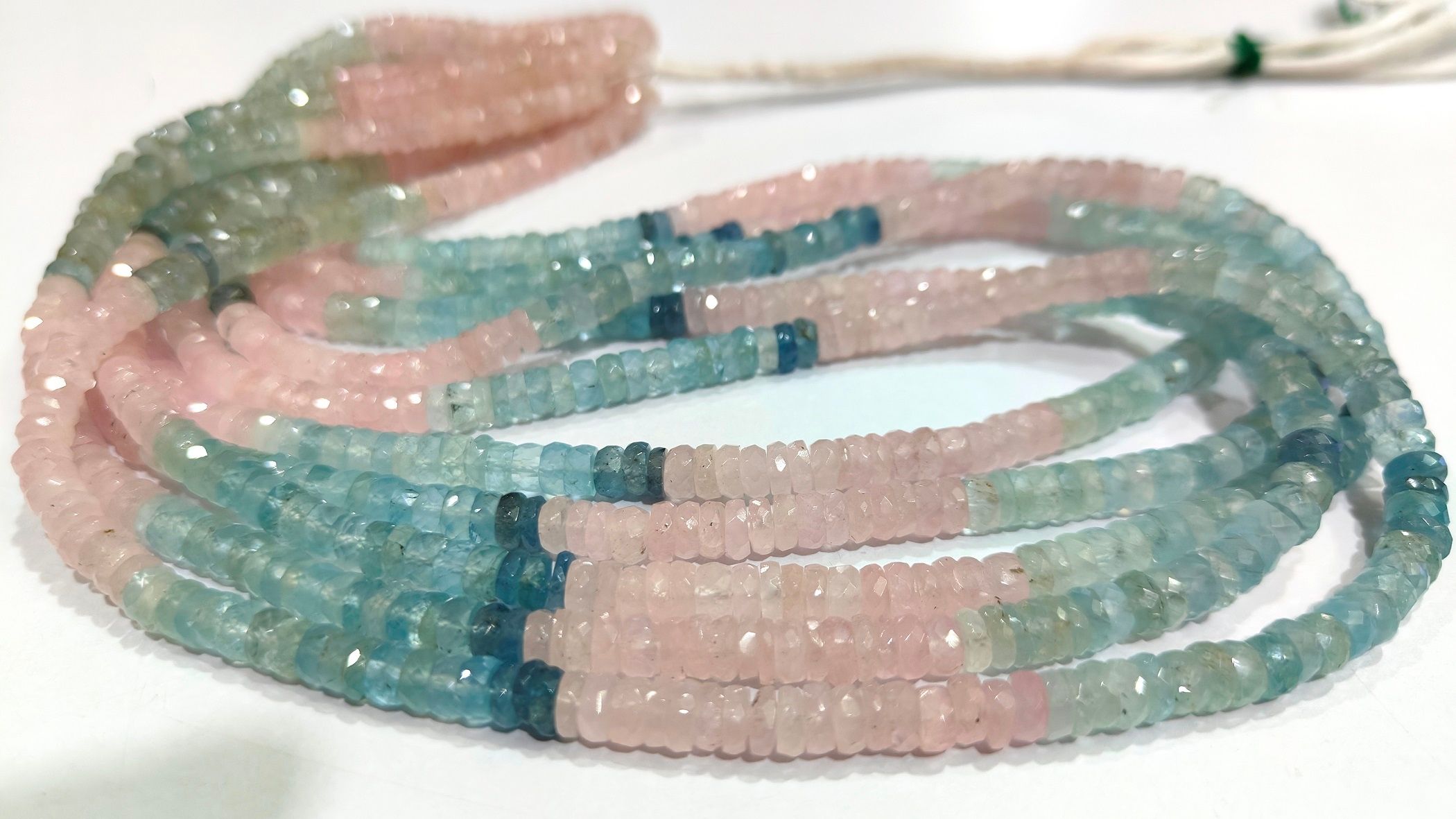 Natural Multi Aquamarine Morganite Rondelle Faceted 4to6mm Beads Strand 9.5''long