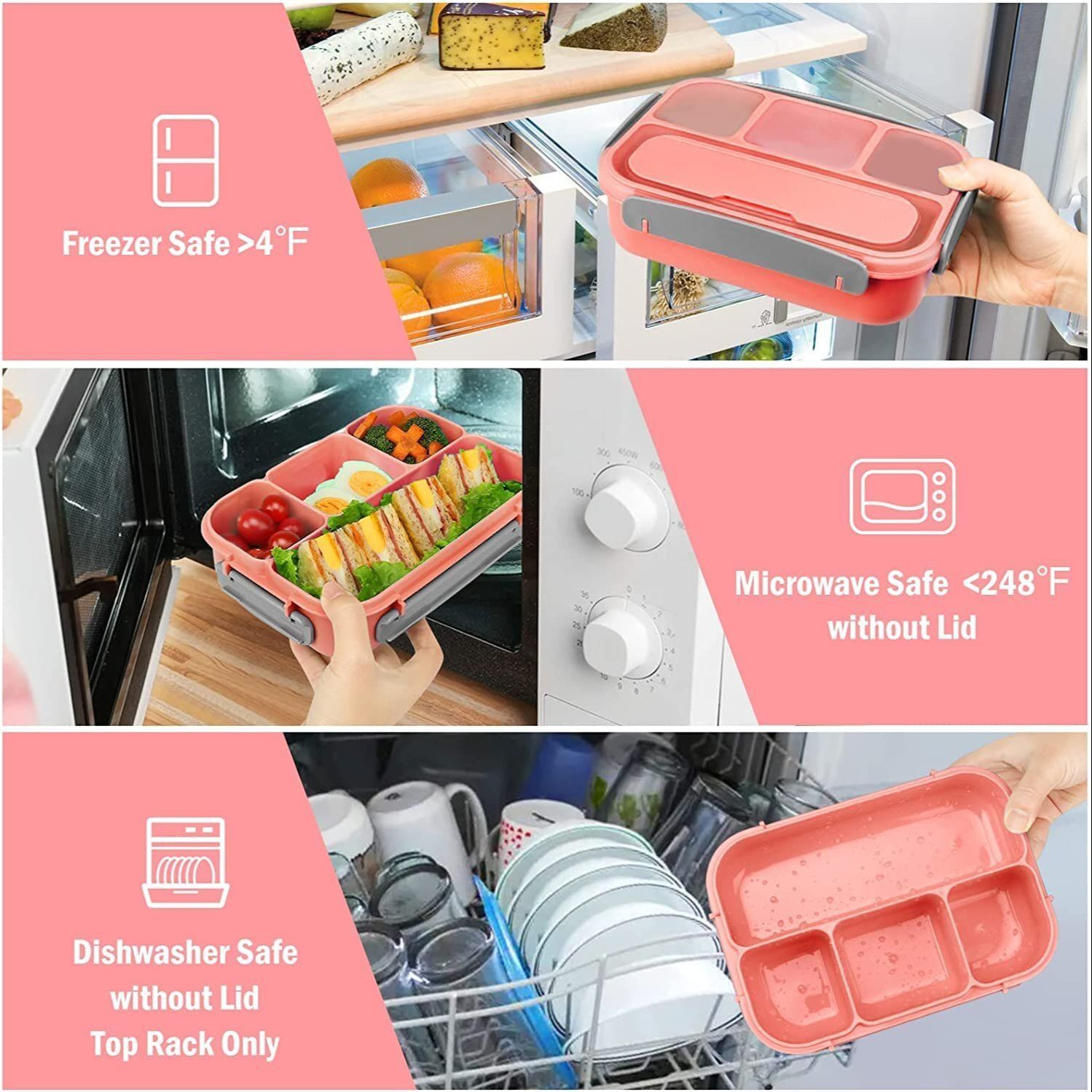 kids 4 compartment lunch box with fork