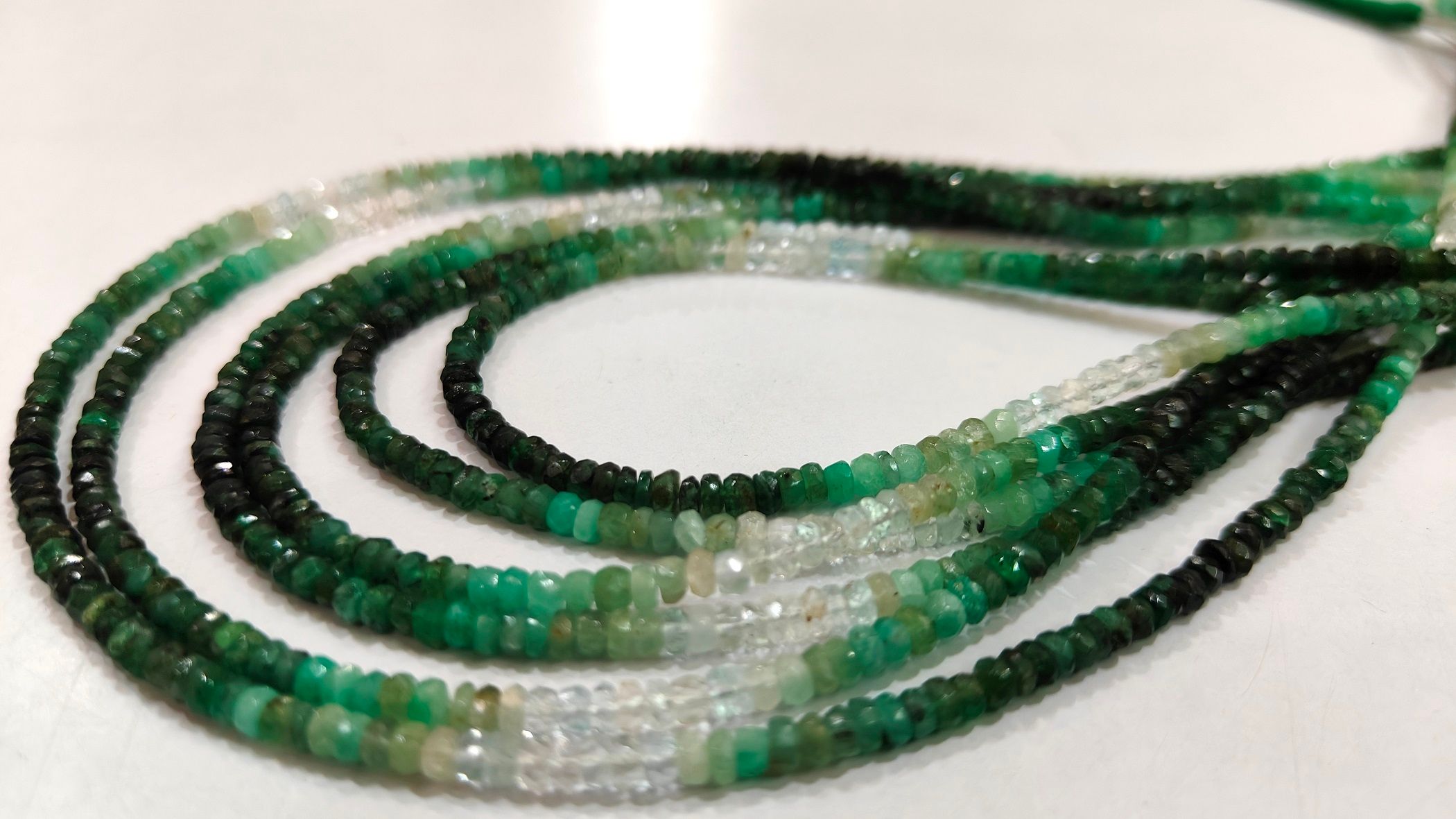 Natural Emerald Shaded Rondelle Faceted Untreated 3-4mm Beads Strand 8''long