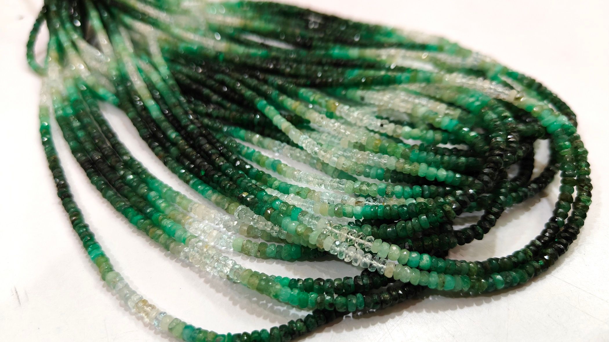 Natural Emerald Shaded Rondelle Faceted Untreated 3-4mm Beads Strand 8''long