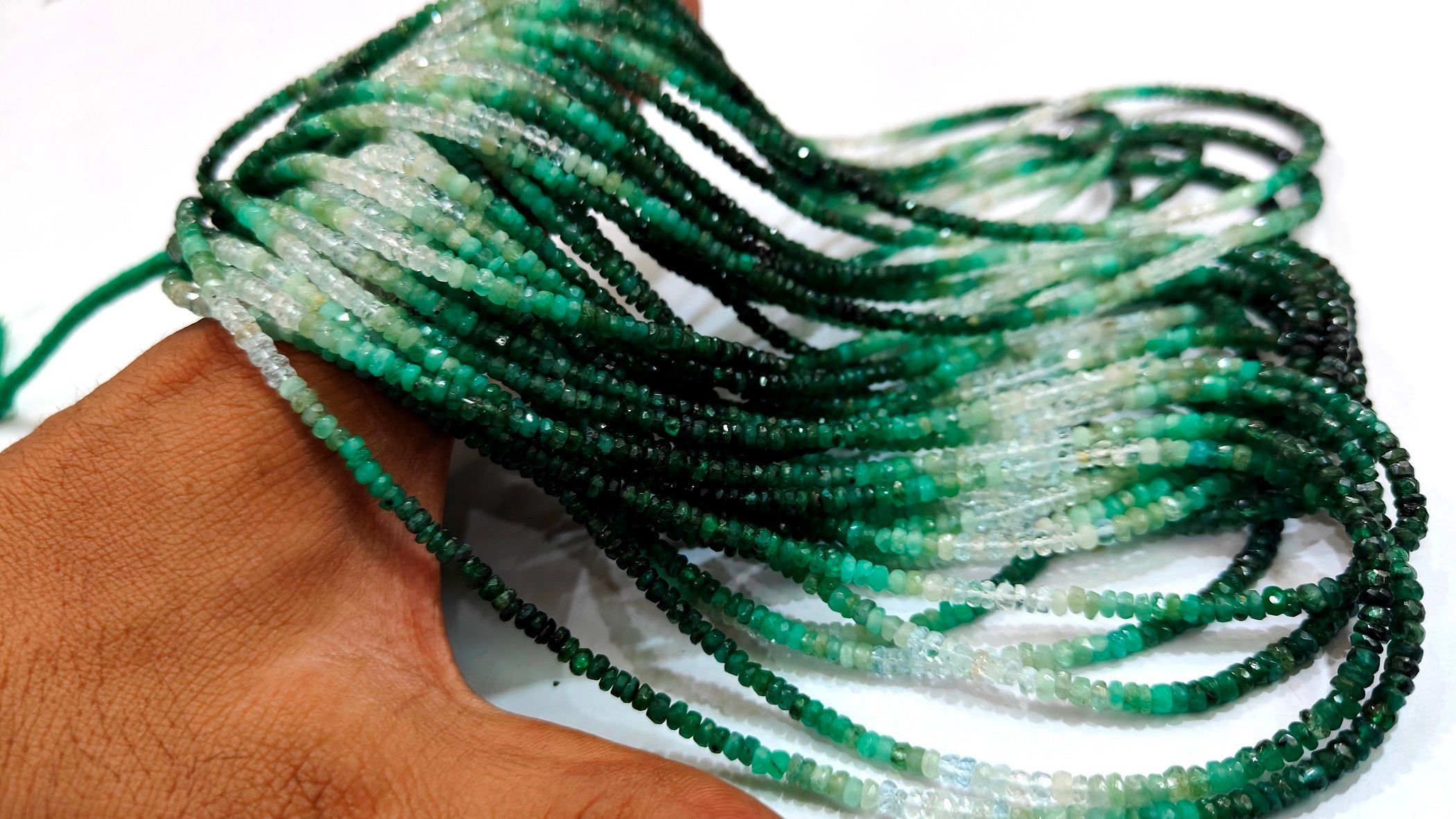 Natural Emerald Shaded Rondelle Faceted Untreated 3-4mm Beads Strand 8''long