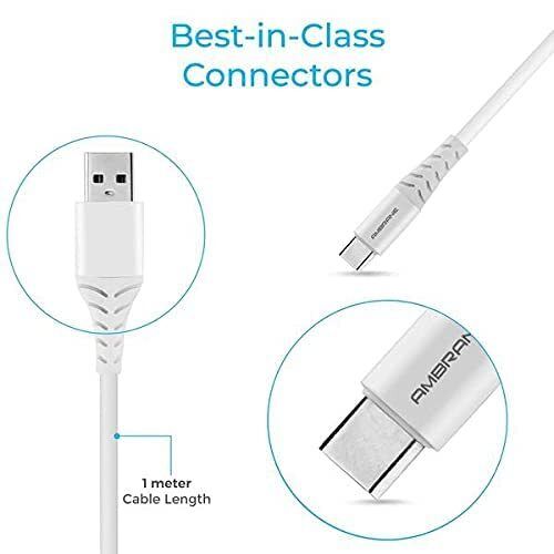 Ambrane Type-C Cable 3 Amp Fast Charging, Compatible for all Type-C Devices, 1 Meter (White)