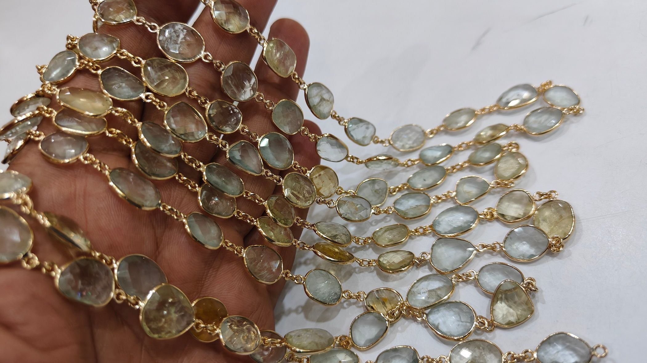 Natural Multi Aquamarine Connector Chain Free Shape12 to15mm sold per Feet