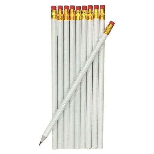 White Round Pencils With Rubber Tip