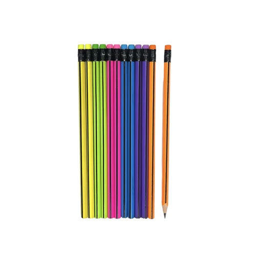 Triangular Rubber Tip Pencils - Neon & Black - Color: Multicolor