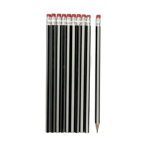 Hexagon Rubber Tip Pencils - Silver & Black - Feature: Good Quality