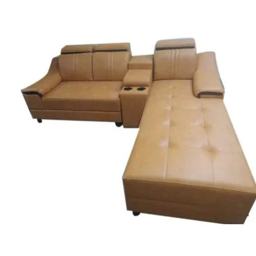 Brown Leather L Shape Sofa Set