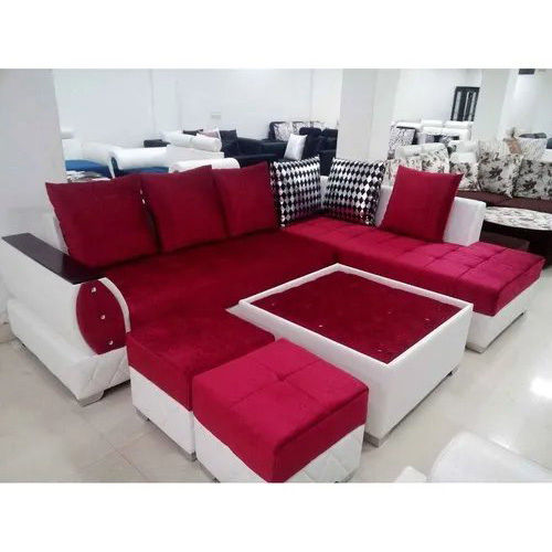 Velvet Red L Shape Sofa Set - General Use: Indoor Furniture