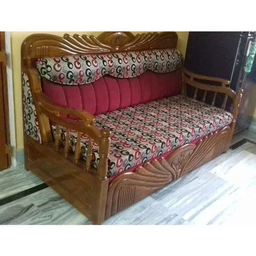 Wooden Three Seater Convertible Sofa Bed