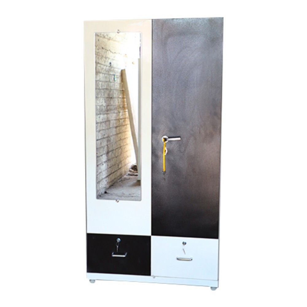 Two Door Steel Almirah - Stainless Steel & Glass, Multicolour Design | Durable, Rust-Proof, Indoor Bedroom Furniture with Warranty