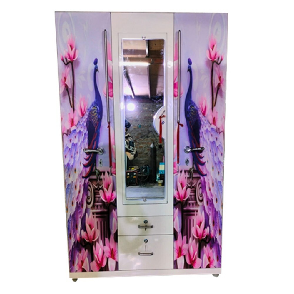 Mirror Steel Almirah - Stainless Steel & Glass, Multicoloured Finish | Durable, Foldable Design with Ample Storage Space and Warranty