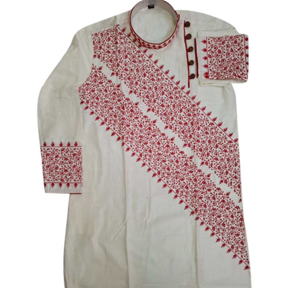 Mens Cotton Kurta - High-Quality Cotton Material, Long Sleeve Design , Multicoloured with Embroidered Pattern and Customized Logo