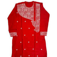 Mens Red Embroidered Kurta