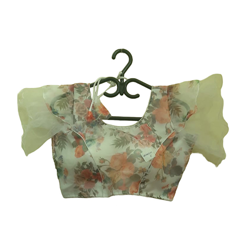 Ladies White Net Floral Printed Blouse