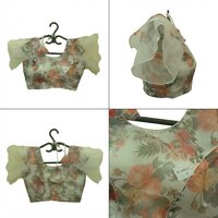 Ladies White Net Floral Printed Blouse - Decoration Material: Fur