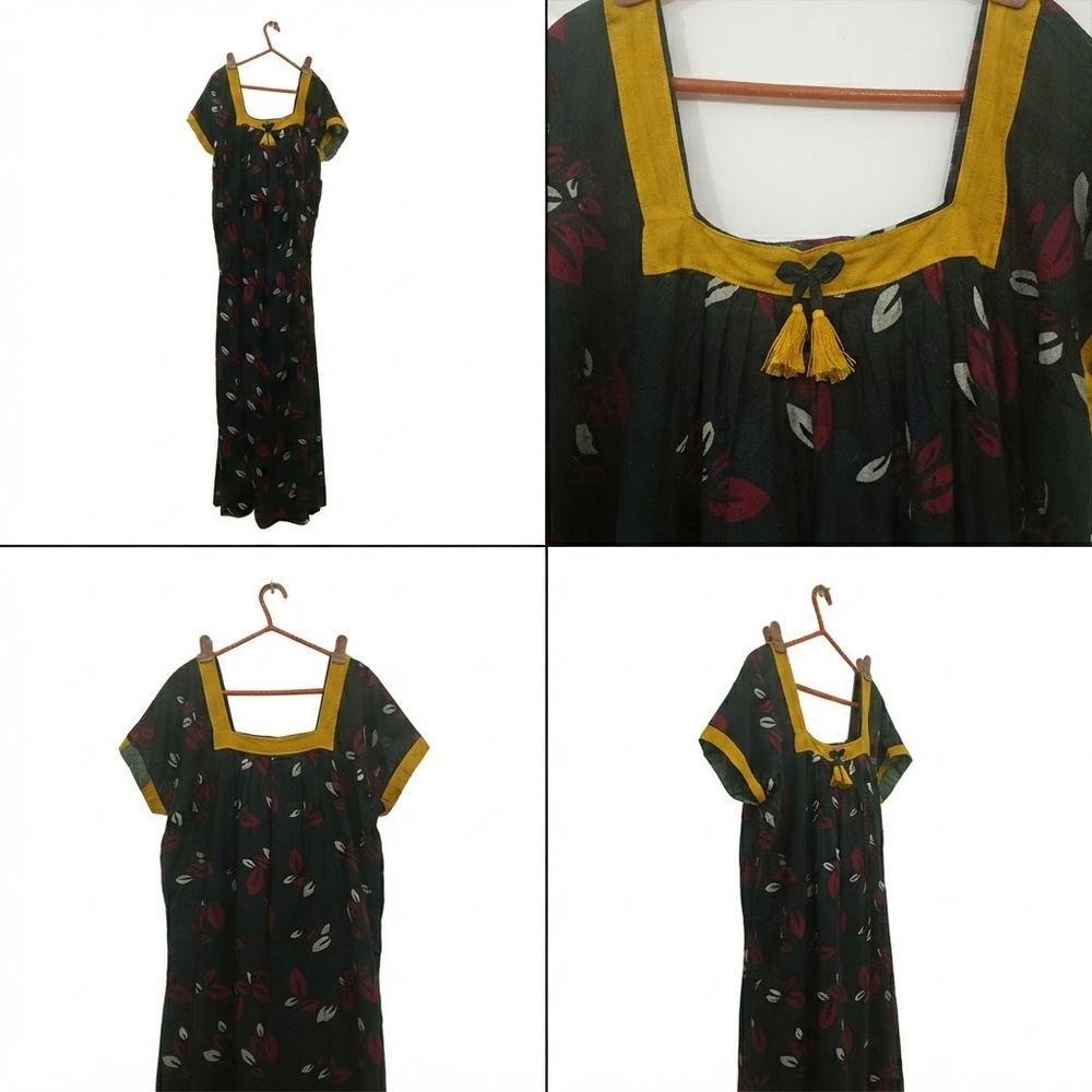 Ladies Cotton Nighty - Plus Size, Black Printed Design | Short Sleeves, Breathable Comfort for Summer Nights
