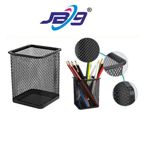 Jb9 Mesh Wire Square Pen Stand - Material: Plastic & Metal