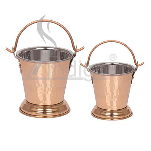 SERVING BUCKET HAMMERED W BASE COPPER SS